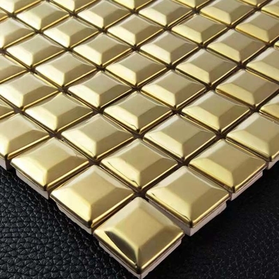 Small Cube Gold PVD Stainless Steel Mosaic Tiles For Wall Decoration 30.5x30.5cm